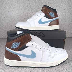 Nike Air Jordan 1 Mid SE Brown Blue Grey Sneakers Shoes
